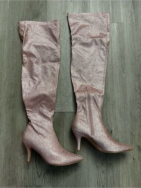 310–Allegra K Rose Gold Glitter Over-the-Knee Stiletto Boots